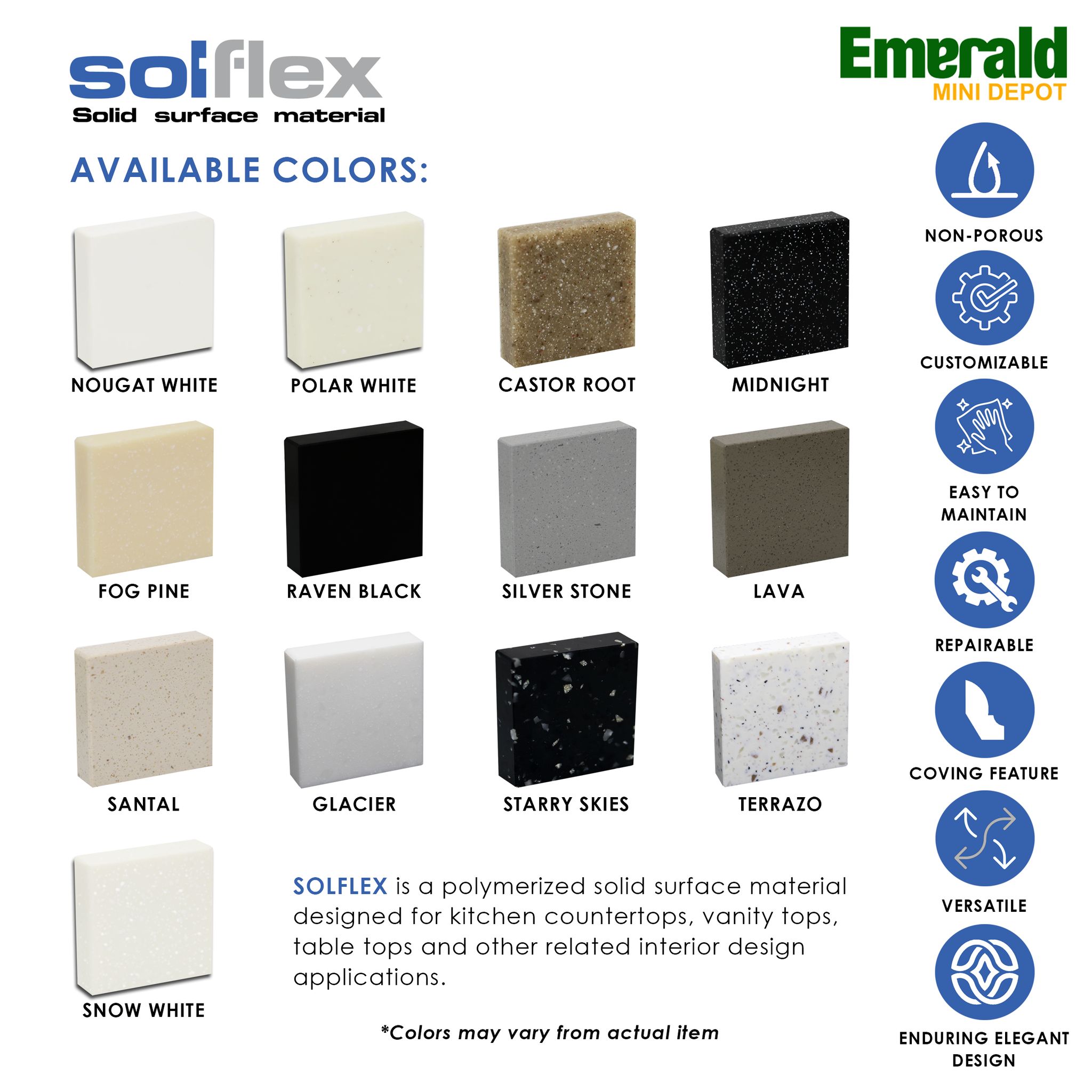 SOLID SURFACE MATERIAL (WHITE w/ BROWN)